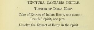 Printed pharmacopoeia entry Tinctura Cannabis Indicae with its formula