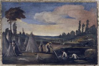 Hemp lifted from a retting pit: a wall painting by Guercino, 1615–1617, Cento