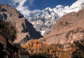 Rugged mountains with autumn foliage