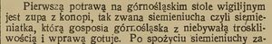 Dziennik Śląski, 25 December 1919: a soup of hemp, siemieniucha or siemieniatka, is the first dish of the Upper Silesian Christmas Eve table