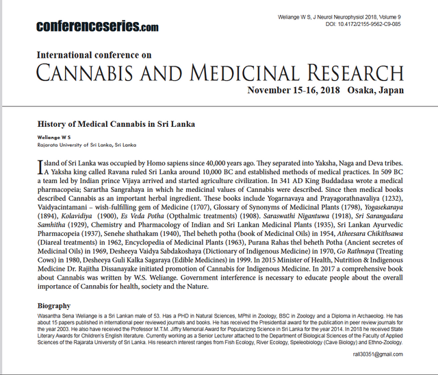 History of Medical Cannabis in Sri Lanka (Weliange 2018)