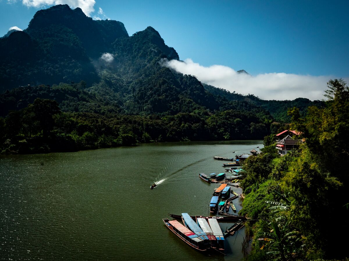 Riverside on the Nam Ou river, Nong Khiaw, Northern Laos