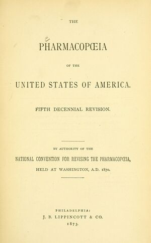 Printed title page of the Pharmacopoeia of the United States, fifth decennial revision