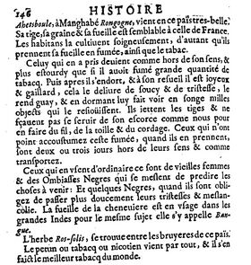 Part of a printed page in seventeenth-century French type from the chapter on plants of a book about Madagascar.